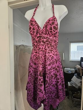 Guess Silk Pink Purple Ombre Halter Handkerchief Dress